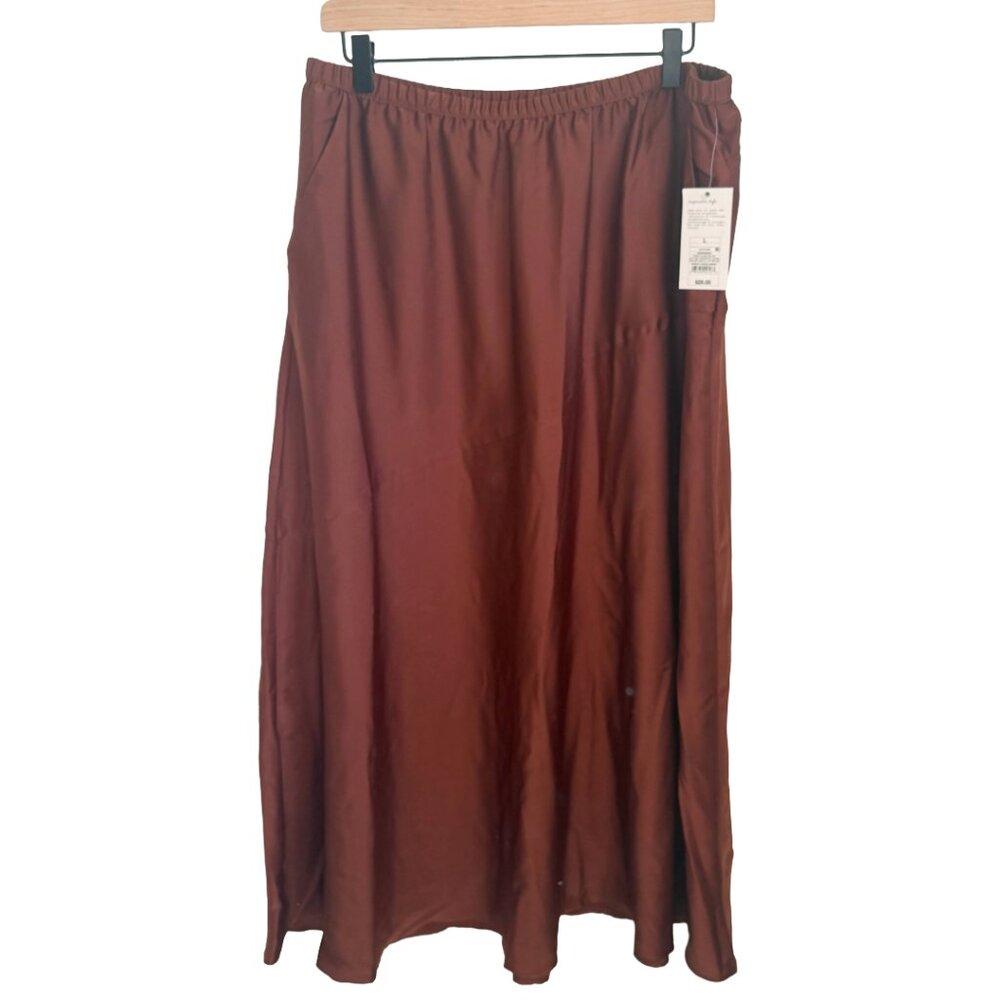Target Brown Satin Midi Skirt Elastic Waist Pockets NWT Size L